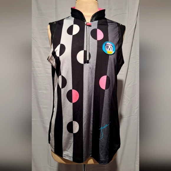 JAMIE SADOCK Black and Gray Polka Dot Sleeveless Top - Picture 1 of 5